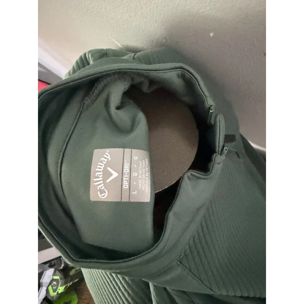 Callaway Mens Opti-Dri Quarter Zip Pullover Sage Green Ribbed Golf Sweater Large